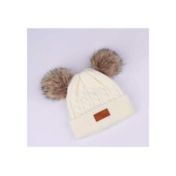 Other - Double POM POM Infant/Toddler White and Fur Hat